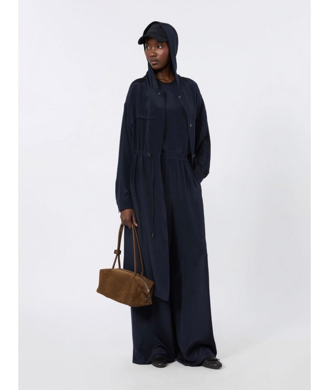 MAX MARA Темно-синие шелковые брюки широкие, фото 2