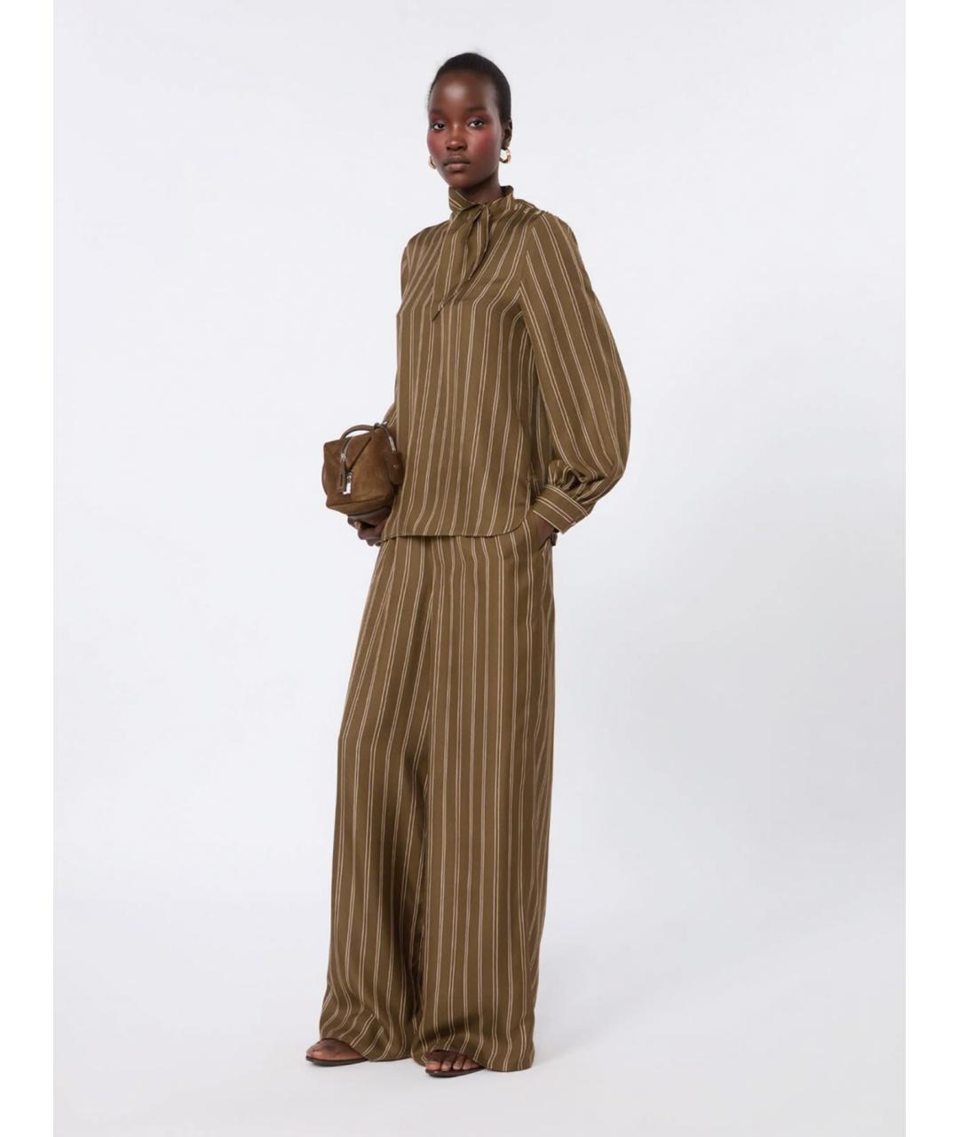 MAX MARA Зеленые шелковые брюки широкие, фото 2