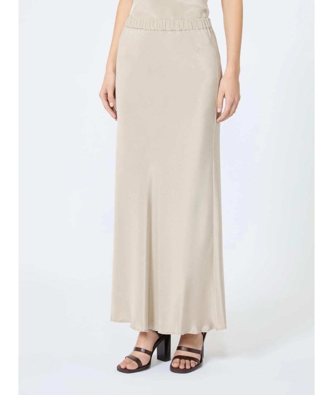 MAX MARA Бежевая шелковая юбка макси, фото 3