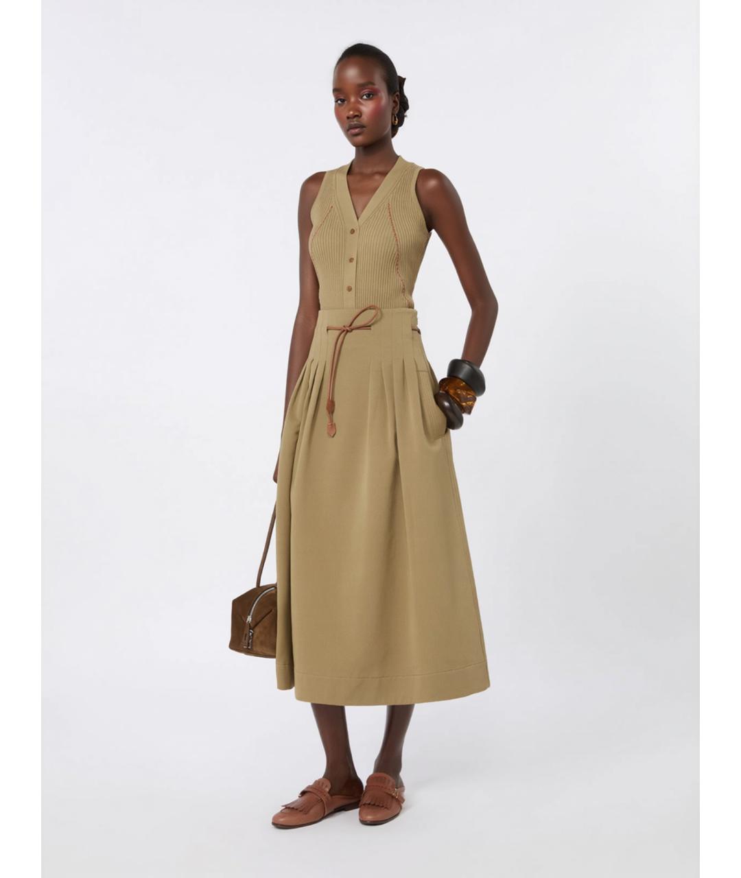 MAX MARA Бежевая хлопковая юбка миди, фото 2