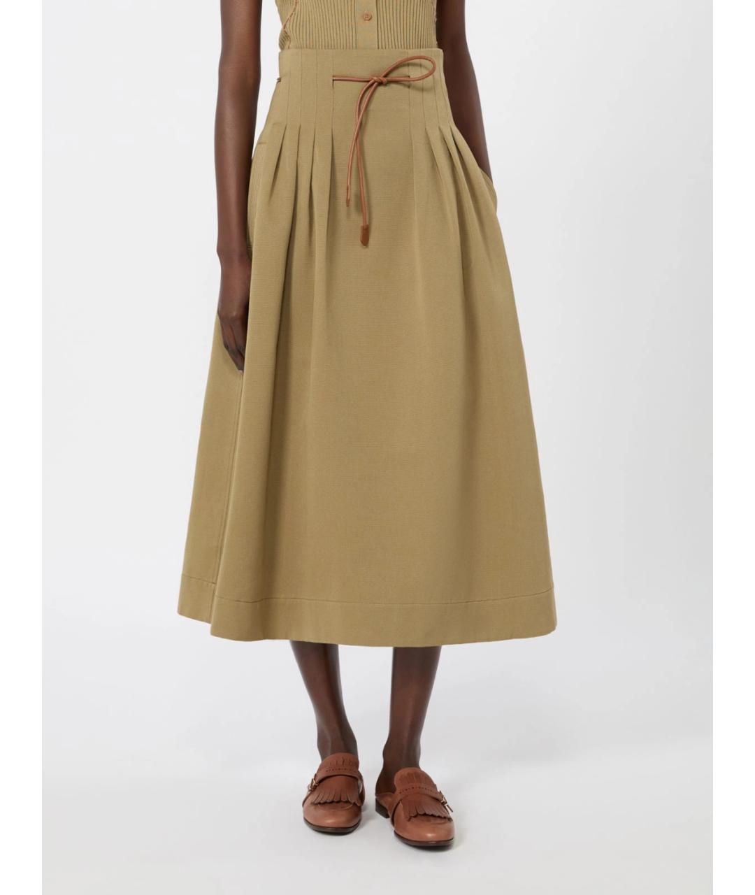 MAX MARA Бежевая хлопковая юбка миди, фото 3