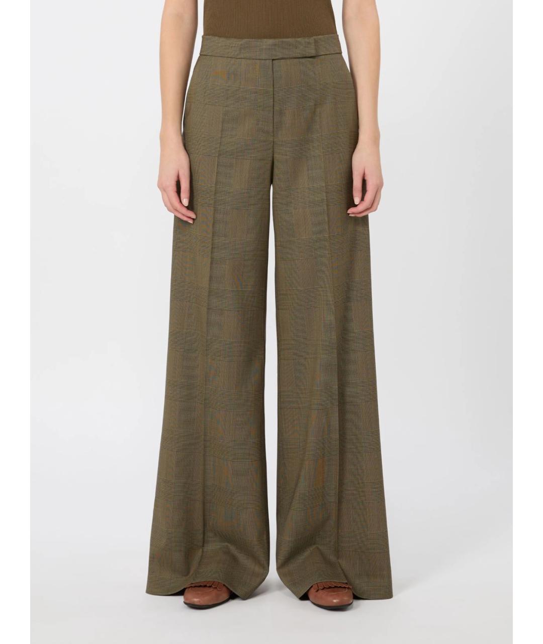 MAX MARA Зеленые шерстяные прямые брюки, фото 3