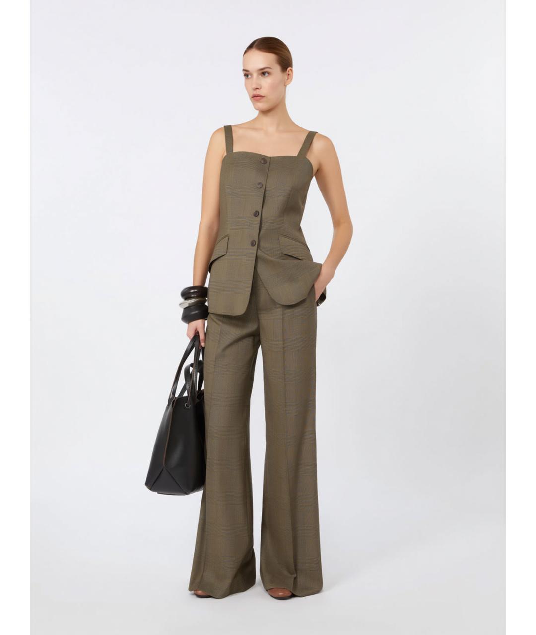 MAX MARA Зеленые шерстяные прямые брюки, фото 2