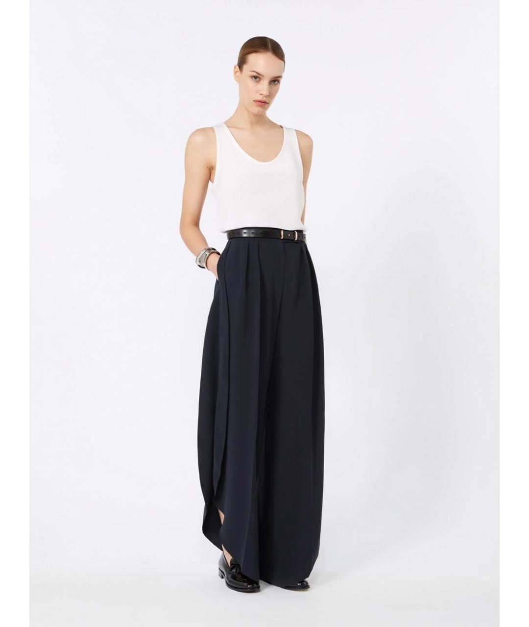 MAX MARA Темно-синие ацетатные брюки широкие, фото 2
