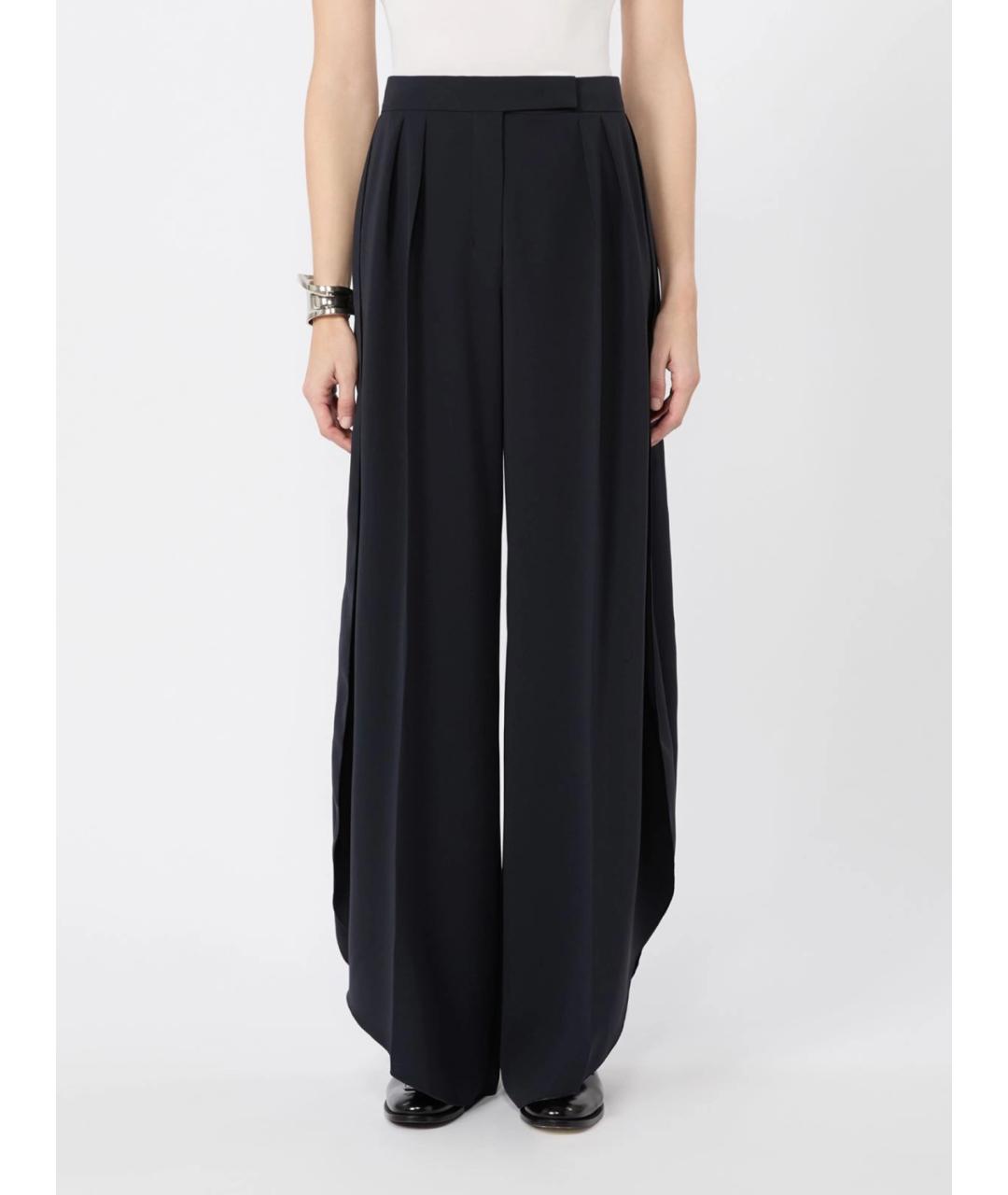 MAX MARA Темно-синие ацетатные брюки широкие, фото 3
