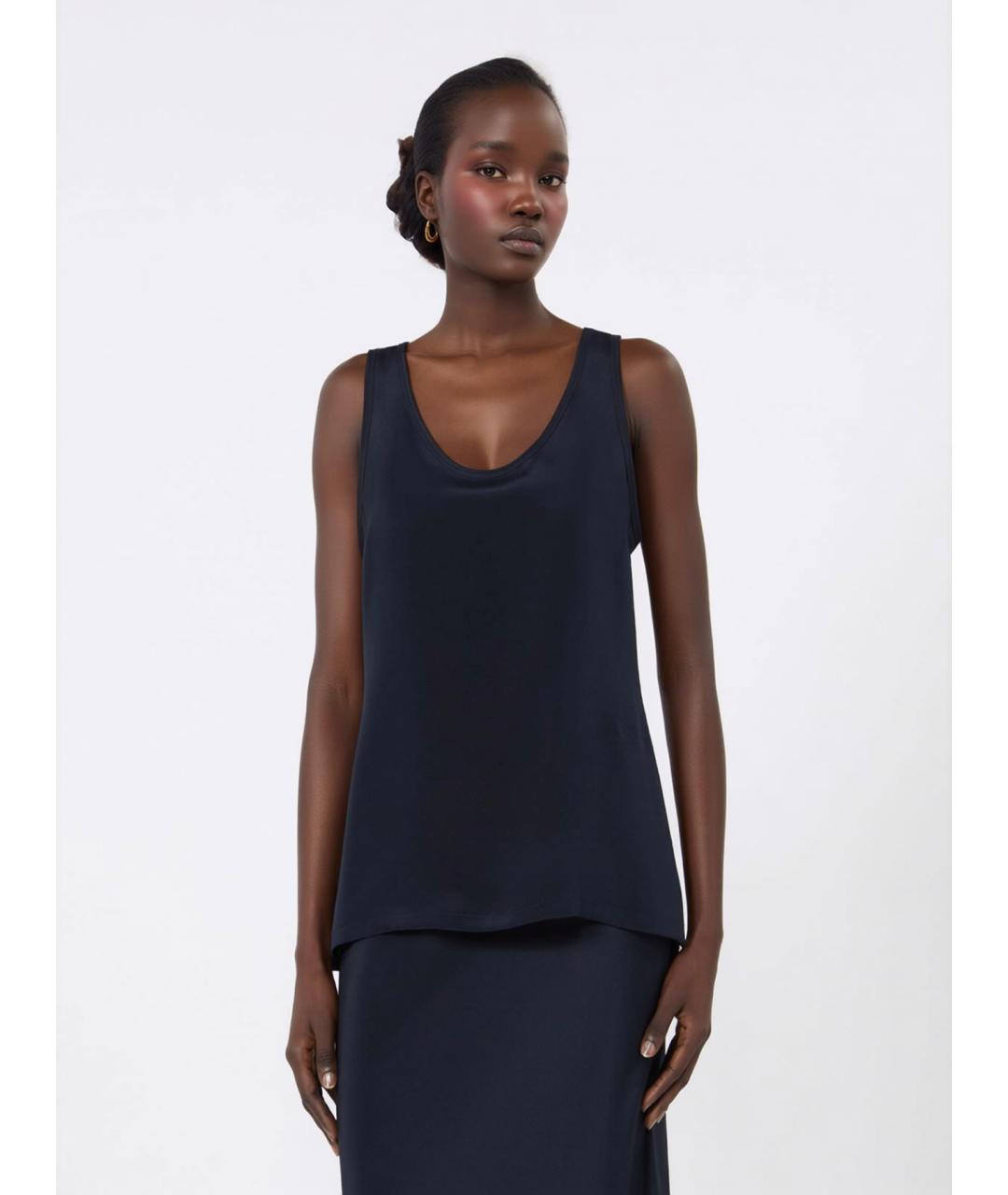 MAX MARA Темно-синяя шелковая блузы, фото 3