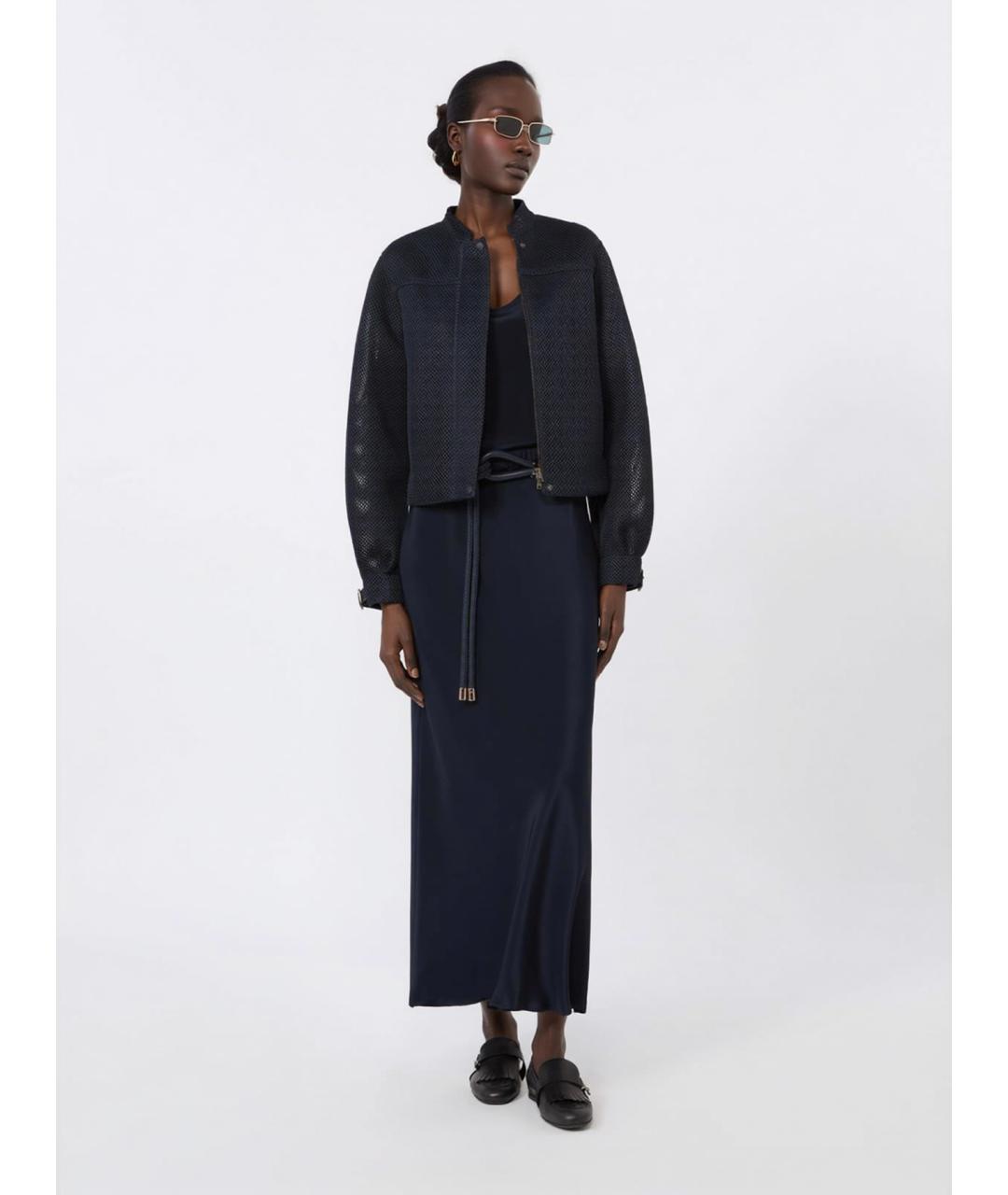 MAX MARA Темно-синяя шелковая блузы, фото 2