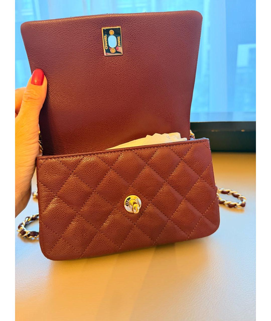 CHANEL Бордовая кожаная сумка через плечо, фото 4