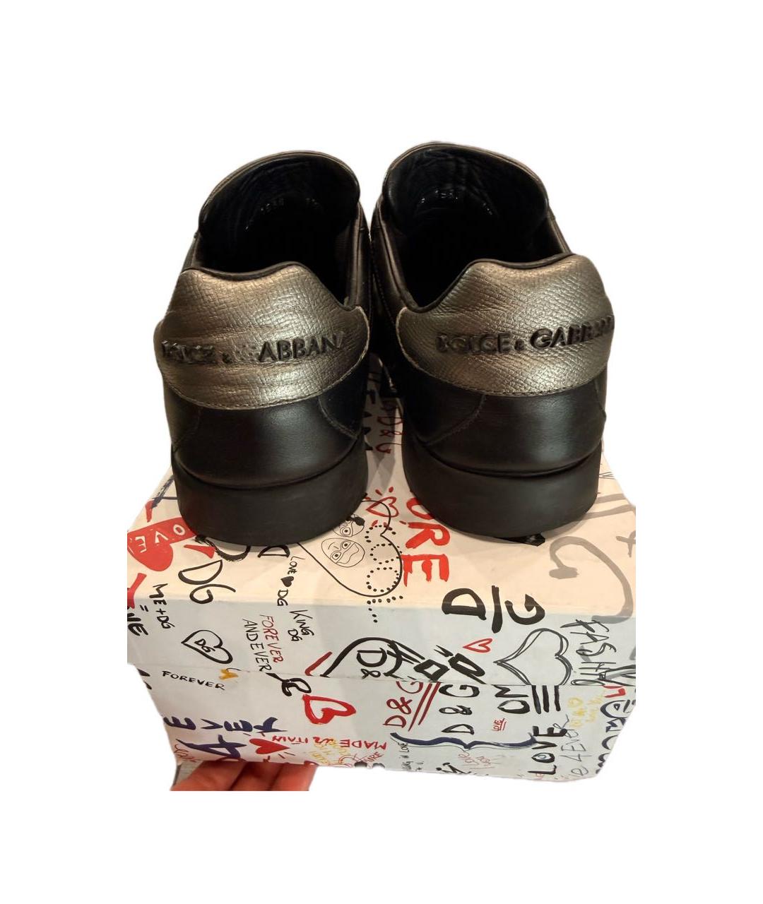 DOLCE&GABBANA Черные кожаные низкие кроссовки / кеды, фото 3
