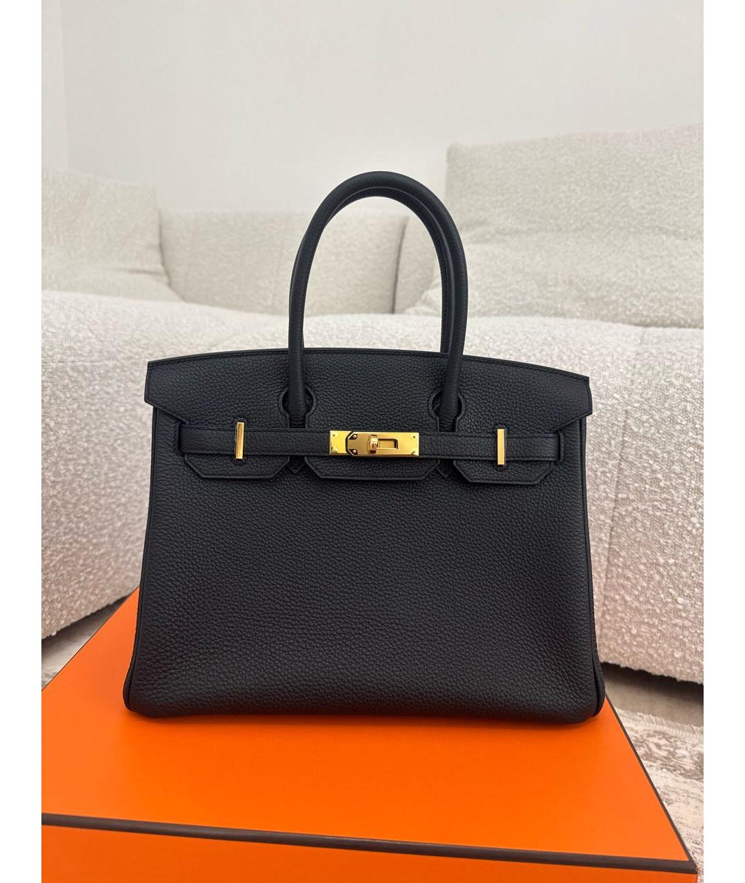 HERMES Черная кожаная сумка с короткими ручками, фото 5