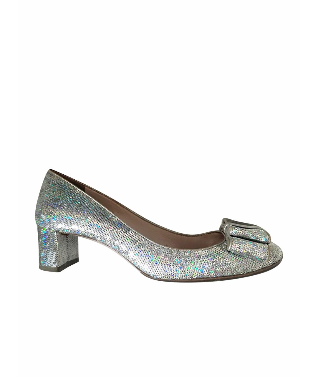 MIU MIU Серебряные лодочки на низком каблуке, фото 1
