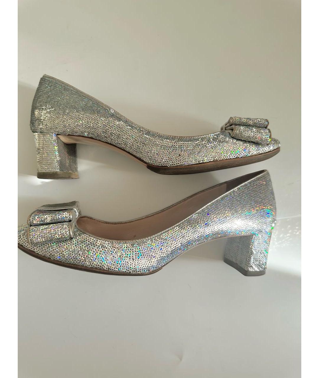 MIU MIU Серебряные лодочки на низком каблуке, фото 7