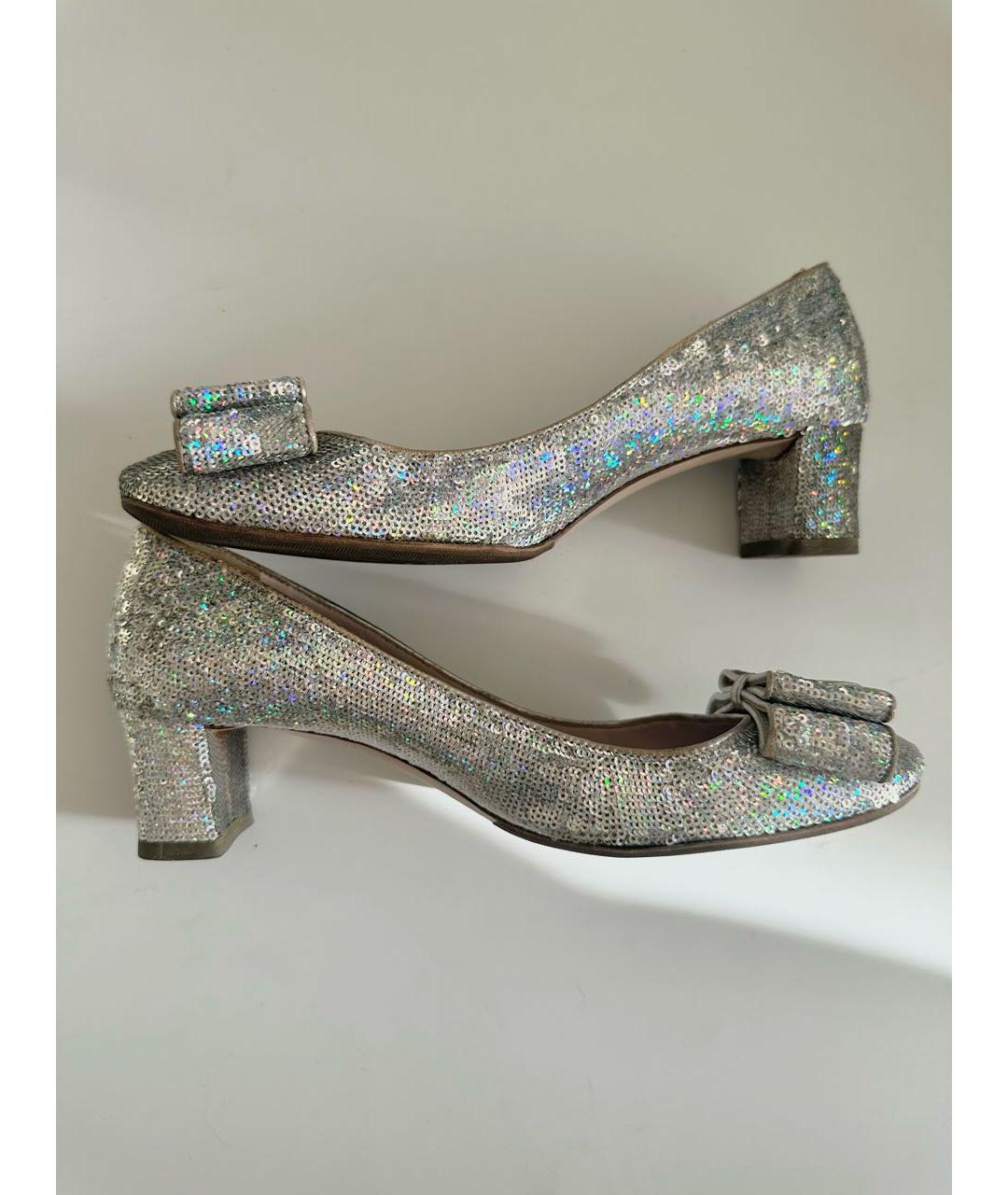 MIU MIU Серебряные лодочки на низком каблуке, фото 2