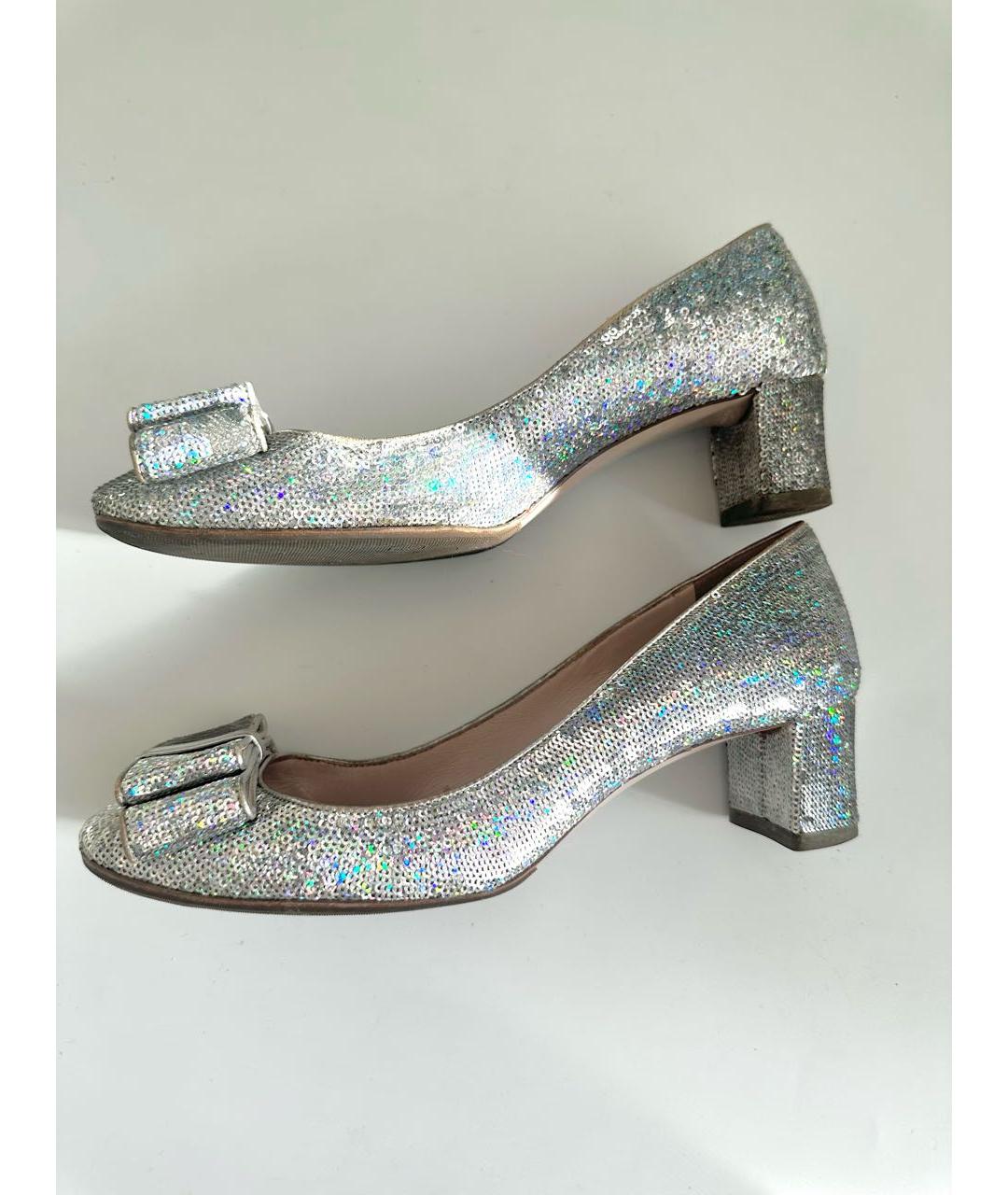 MIU MIU Серебряные лодочки на низком каблуке, фото 8