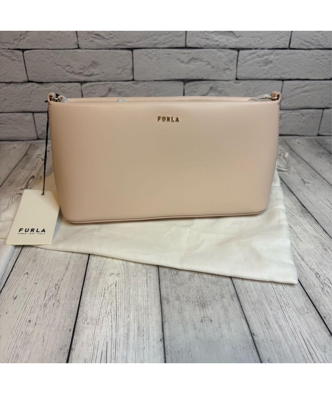 FURLA Бежевая кожаная сумка через плечо, фото 7