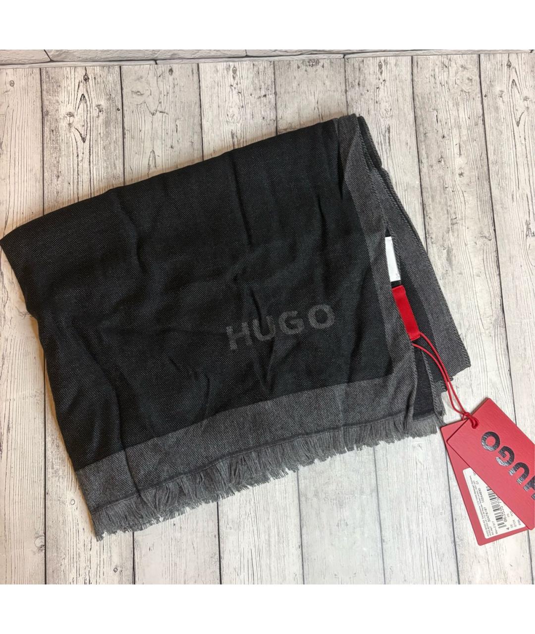 HUGO Черный шарф, фото 5