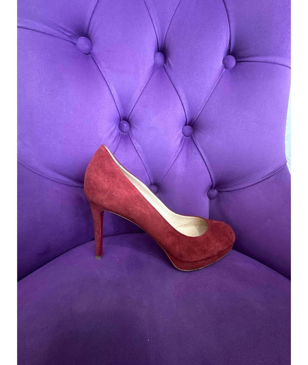 CHRISTIAN LOUBOUTIN Бордовые замшевые туфли, фото 6