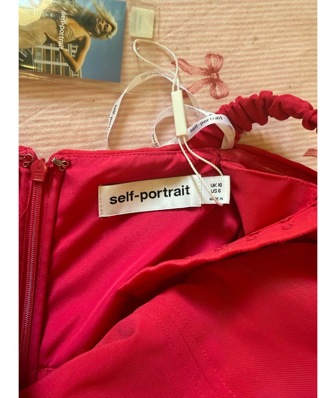 SELF-PORTRAIT Красное шифоновое коктейльное платье, фото 2