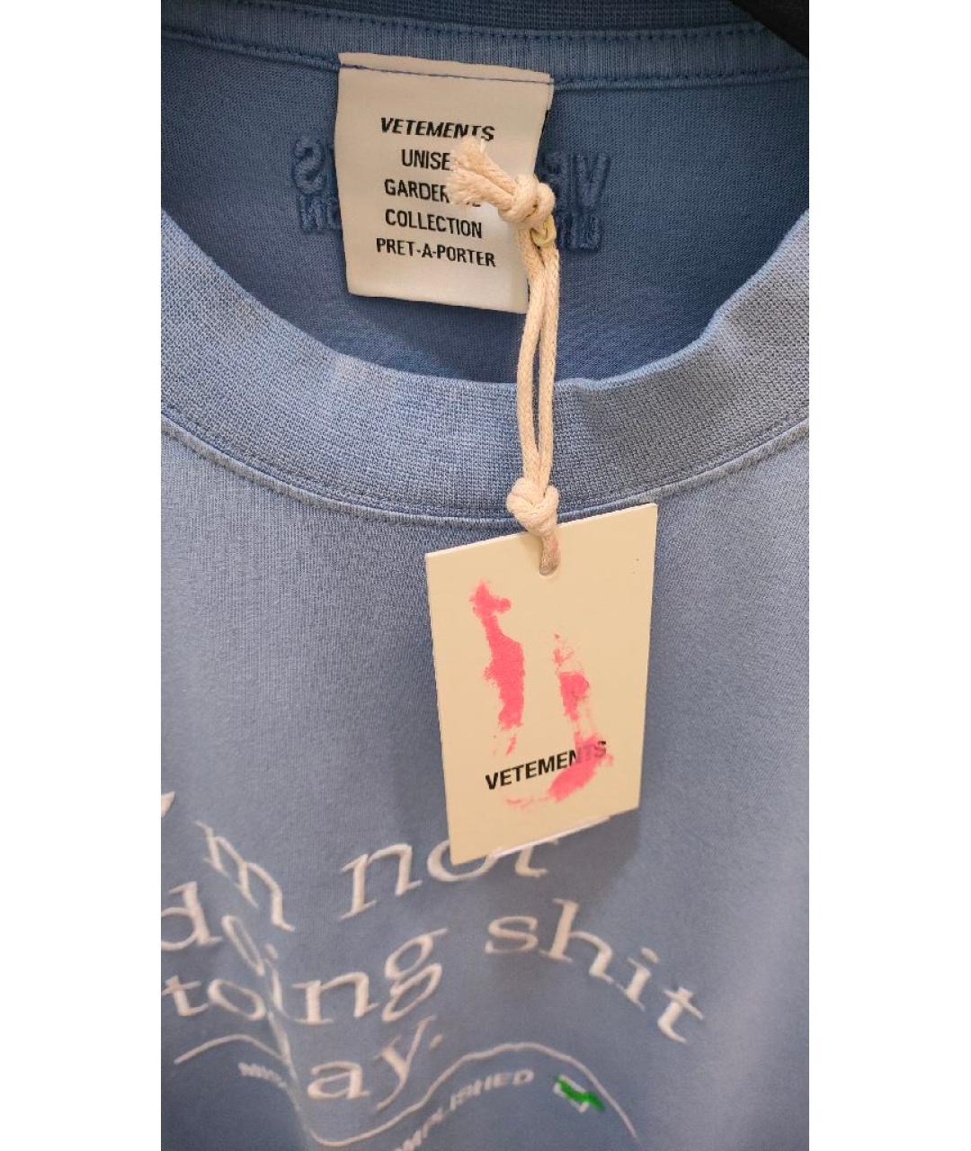 VETEMENTS Голубая хлопковая футболка, фото 3