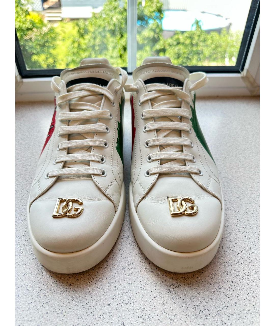 DOLCE&GABBANA Белые кожаные высокие кроссовки / кеды, фото 2