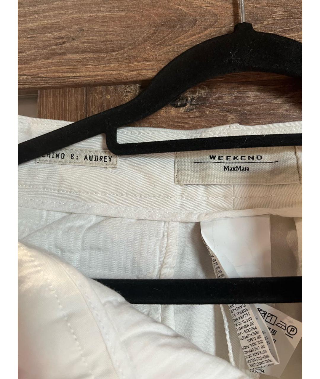 WEEKEND MAX MARA Белые хлопко-эластановые брюки узкие, фото 3