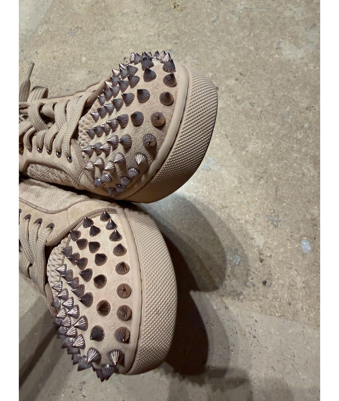 CHRISTIAN LOUBOUTIN Бежевые замшевые кеды, фото 3