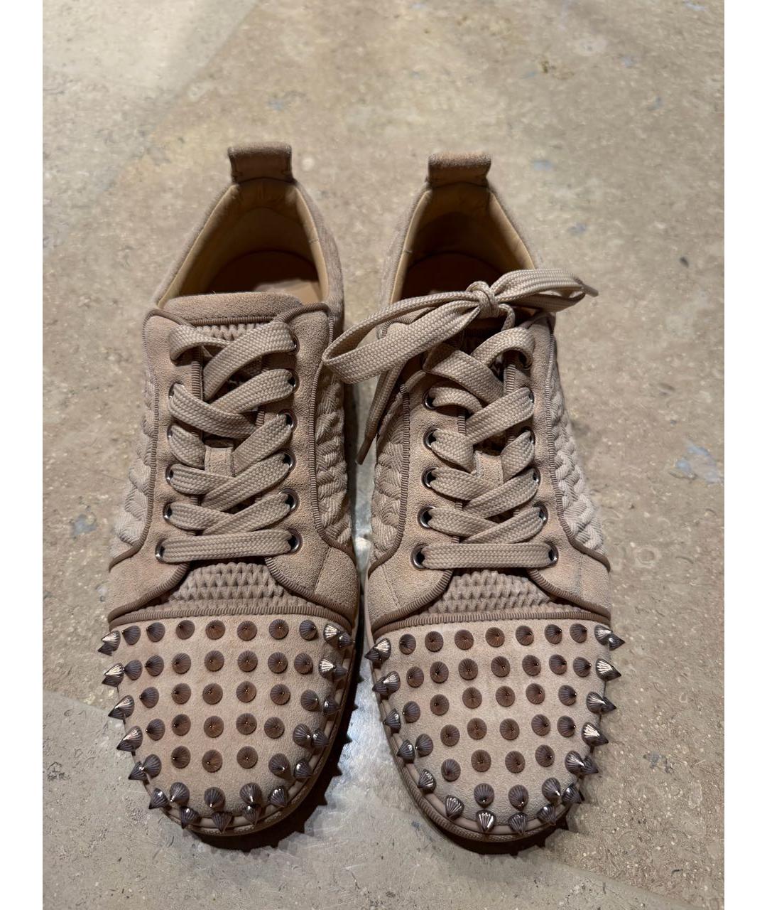 CHRISTIAN LOUBOUTIN Бежевые замшевые кеды, фото 2