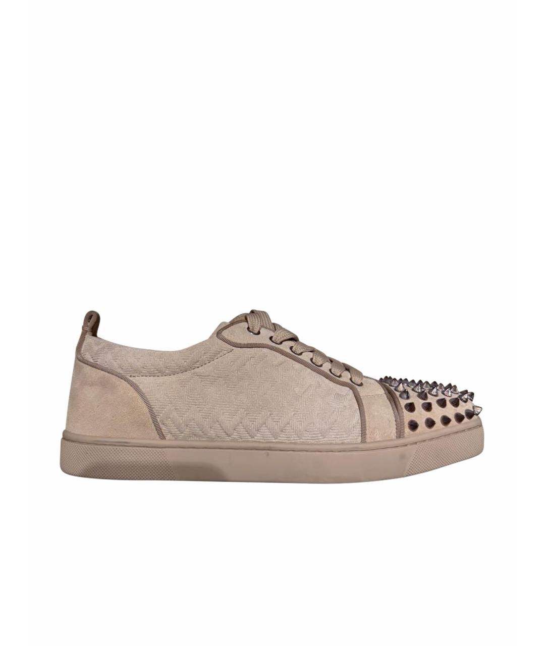 CHRISTIAN LOUBOUTIN Бежевые замшевые кеды, фото 1
