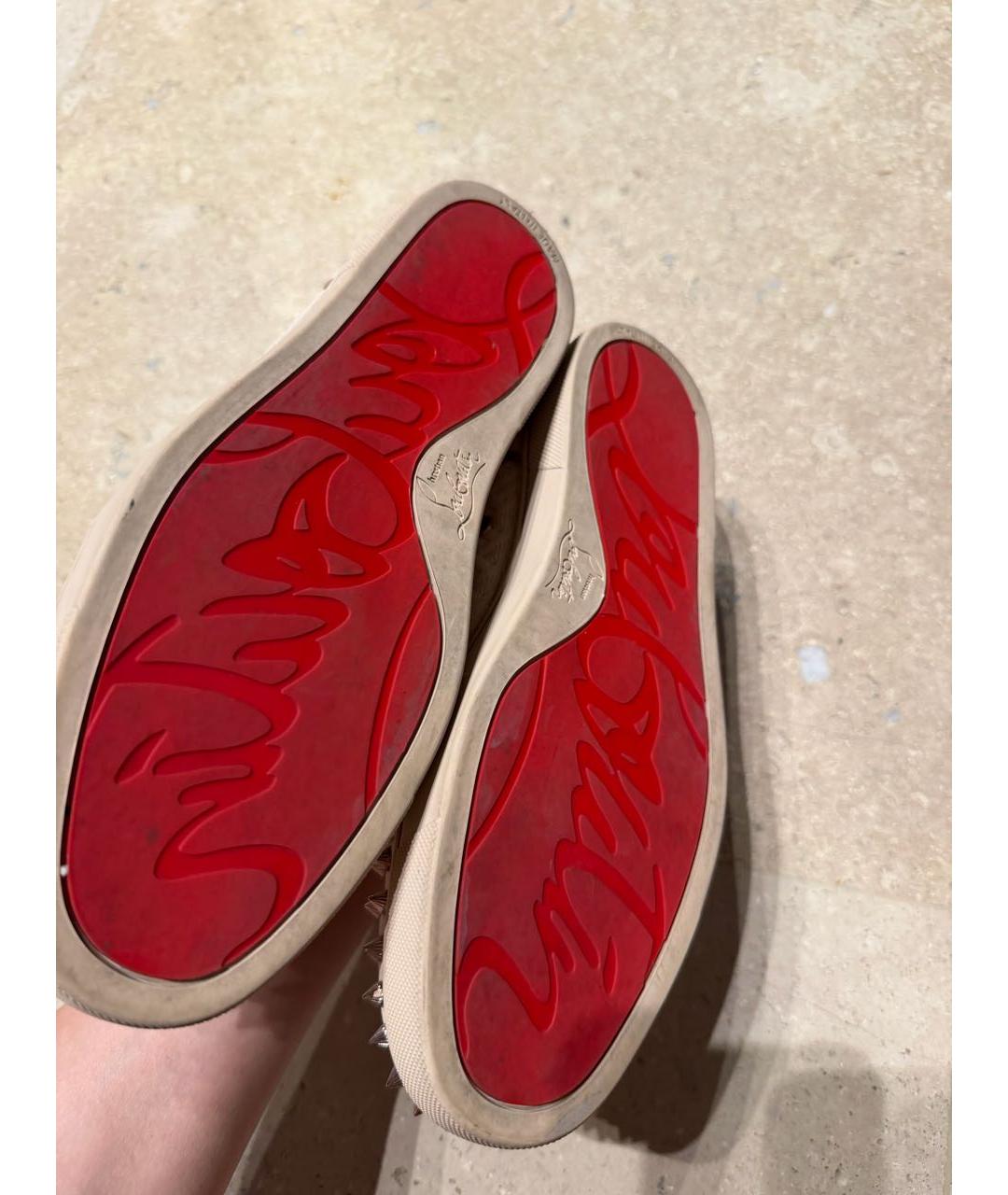 CHRISTIAN LOUBOUTIN Бежевые замшевые кеды, фото 5