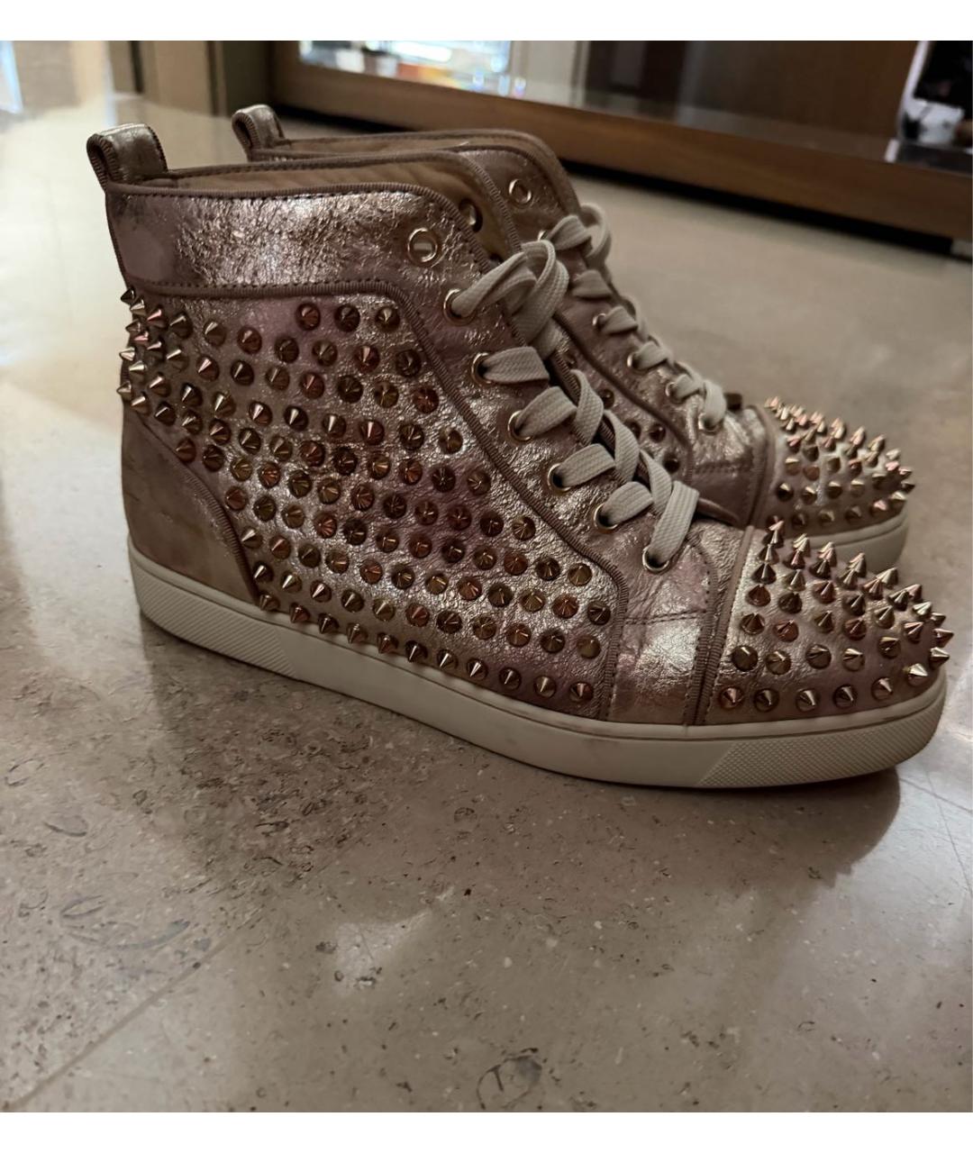 CHRISTIAN LOUBOUTIN Розовые кожаные кеды, фото 2