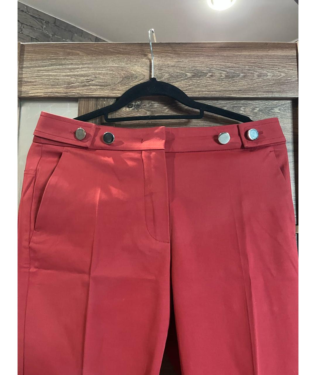 SPORTMAX Красные хлопко-эластановые брюки узкие, фото 3