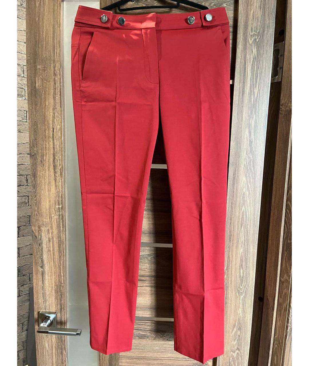 SPORTMAX Красные хлопко-эластановые брюки узкие, фото 9
