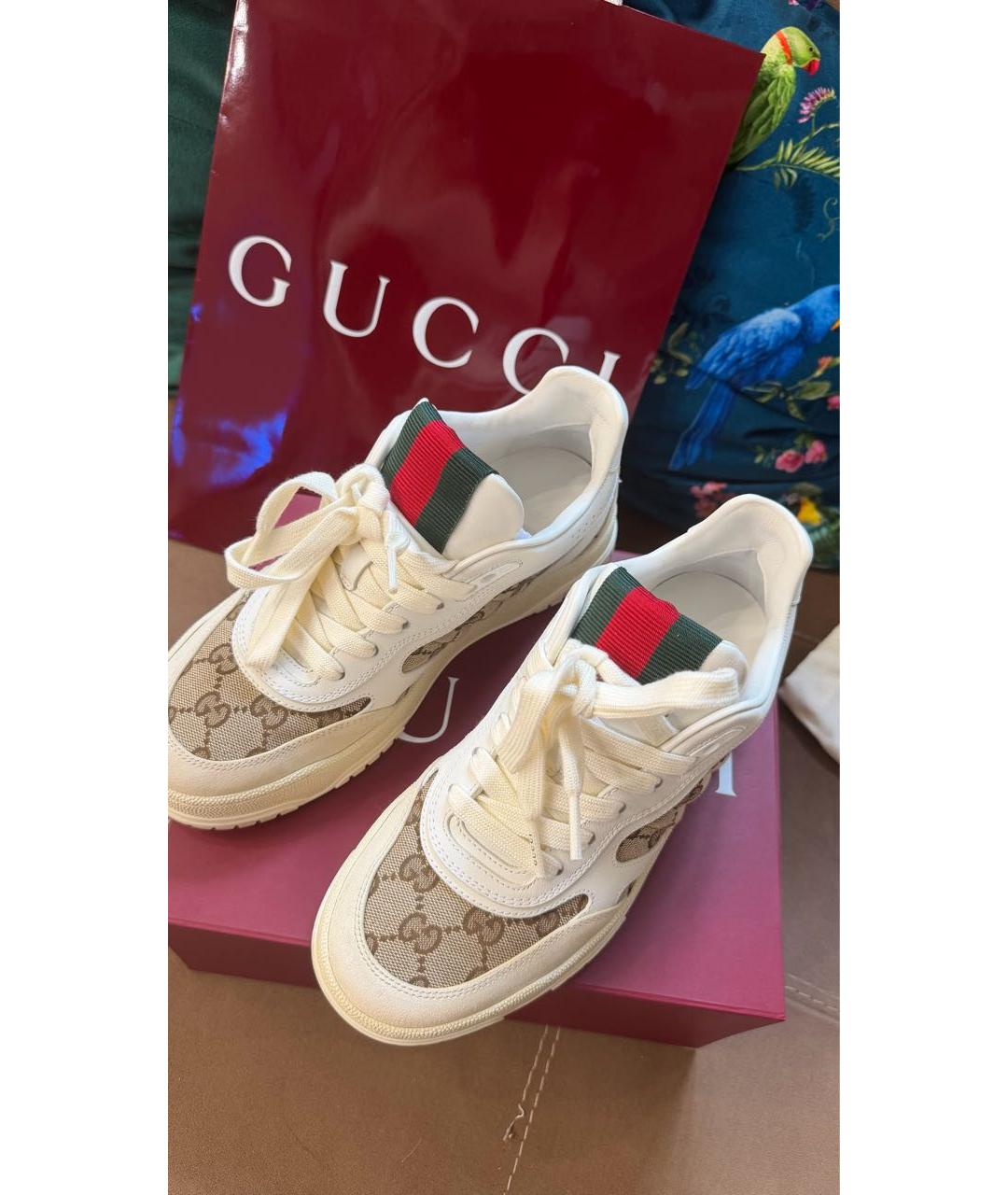 GUCCI Бежевые кожаные кроссовки, фото 2