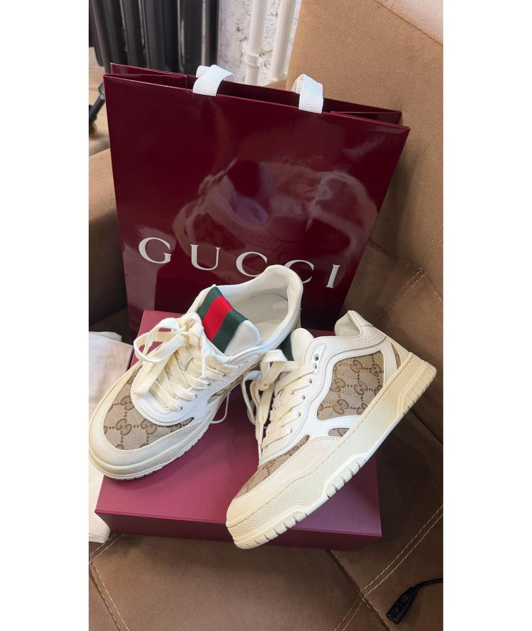 GUCCI Бежевые кожаные кроссовки, фото 5
