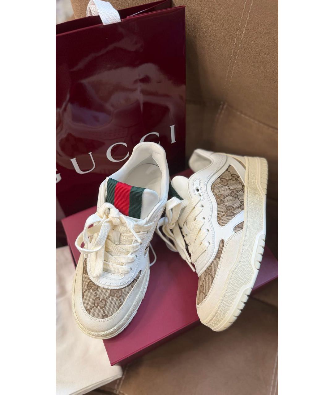 GUCCI Бежевые кожаные кроссовки, фото 6