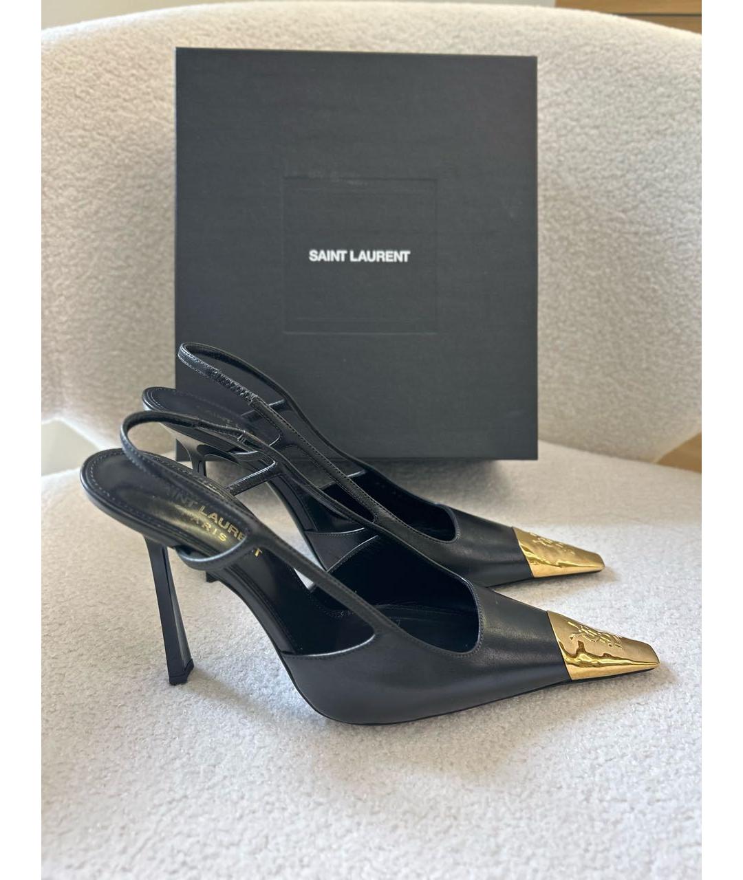 SAINT LAURENT Черные кожаные босоножки, фото 9