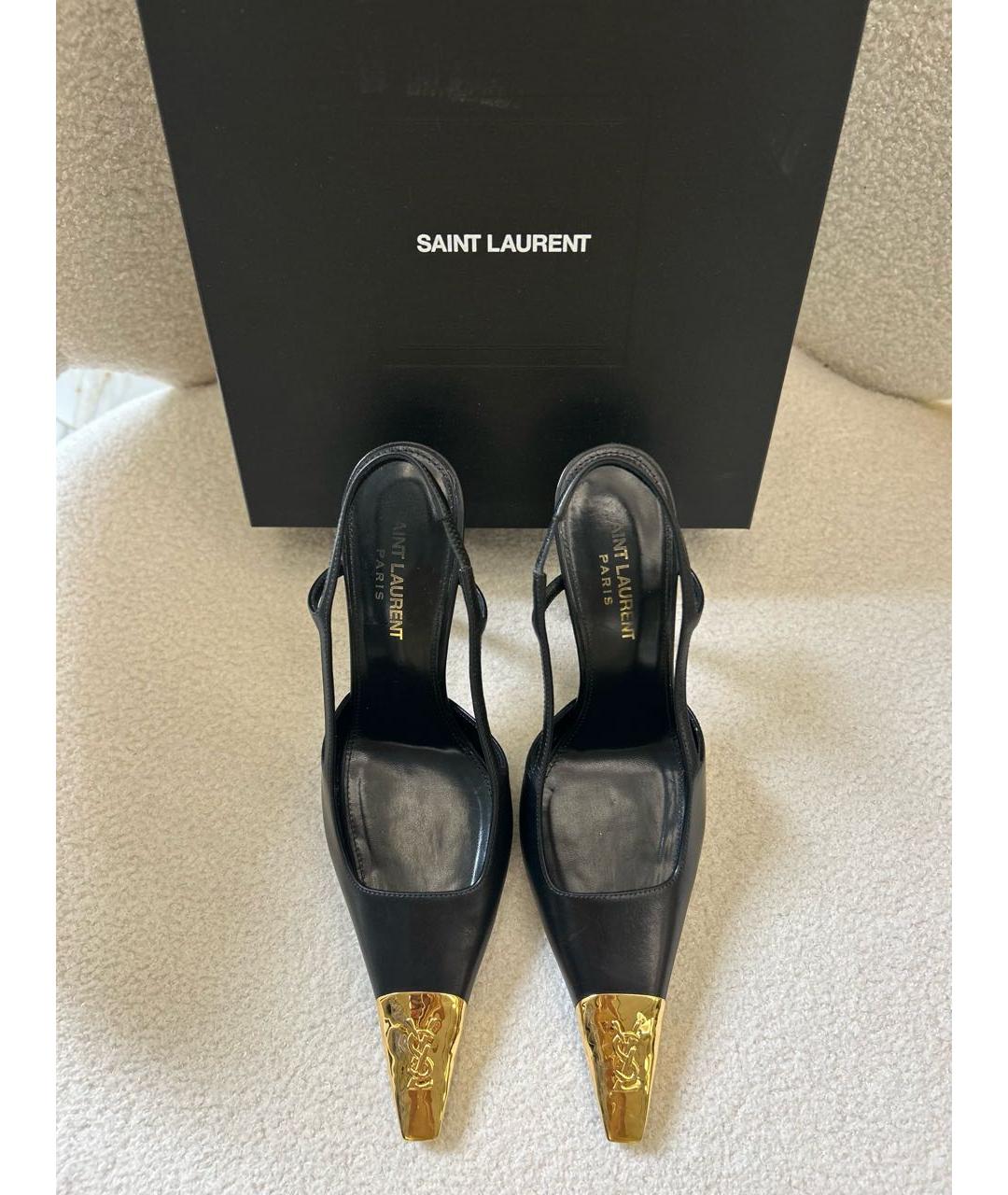 SAINT LAURENT Черные кожаные босоножки, фото 2