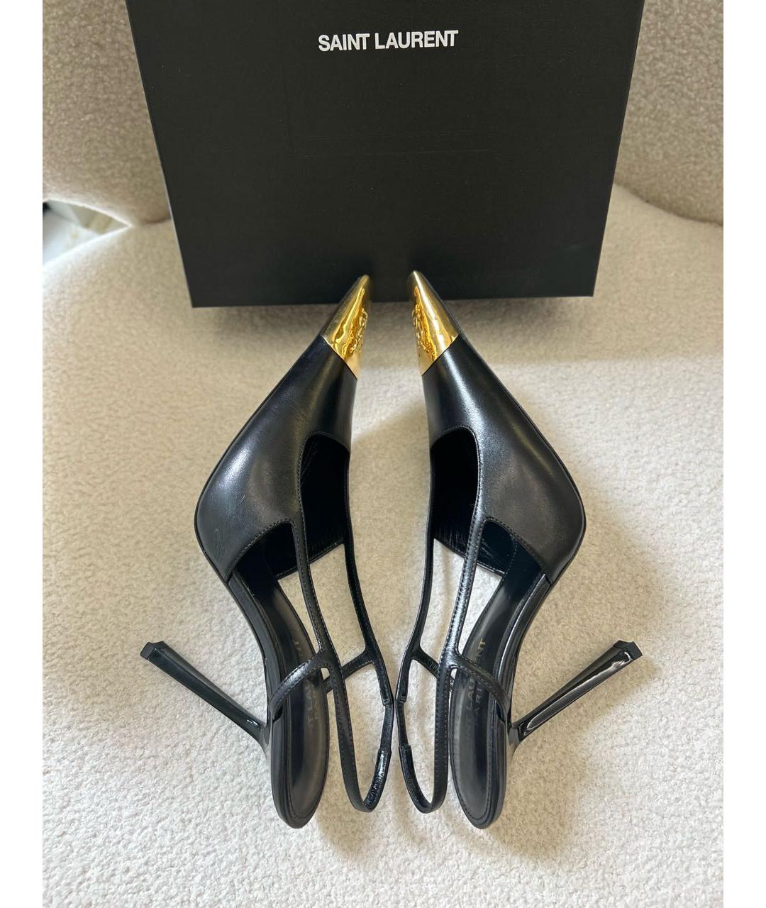 SAINT LAURENT Черные кожаные босоножки, фото 3