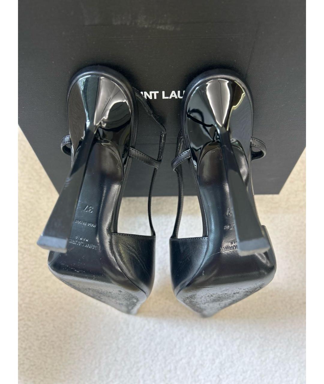 SAINT LAURENT Черные кожаные босоножки, фото 7