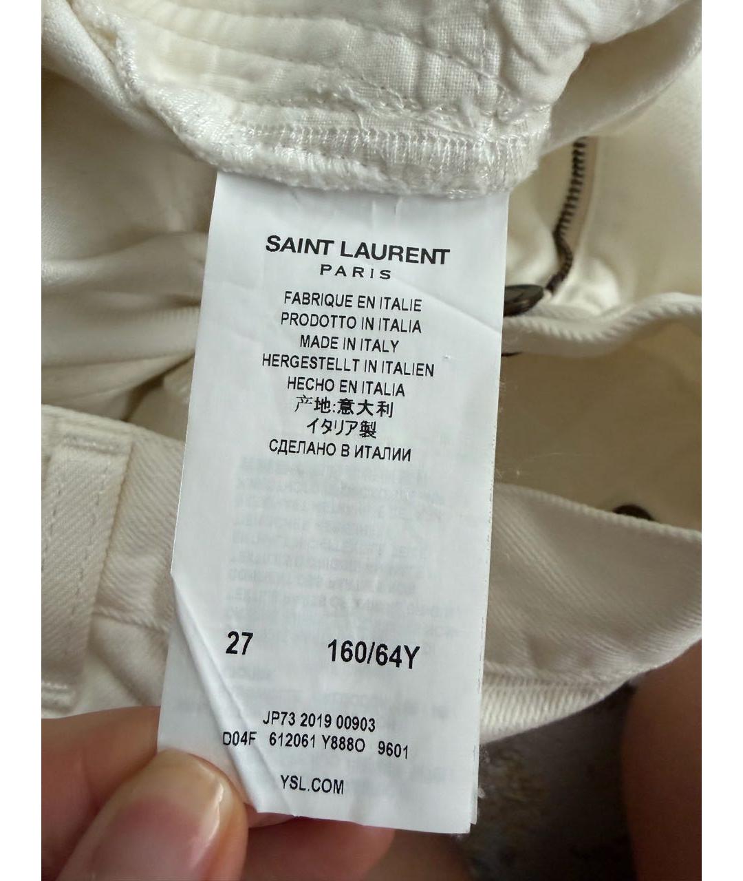 SAINT LAURENT Белые хлопковые джинсы слим, фото 3