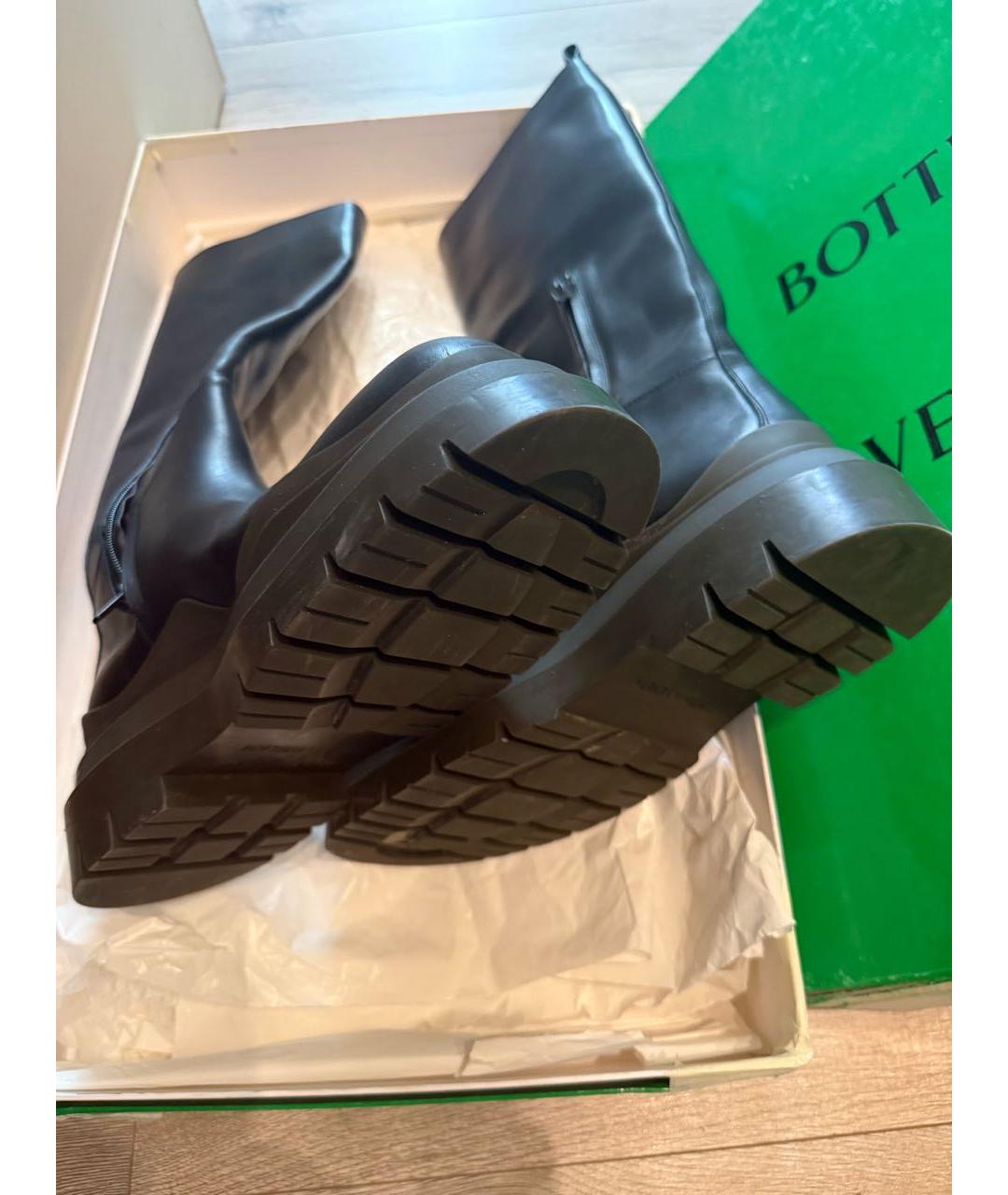 BOTTEGA VENETA Антрацитовые кожаные сапоги, фото 4