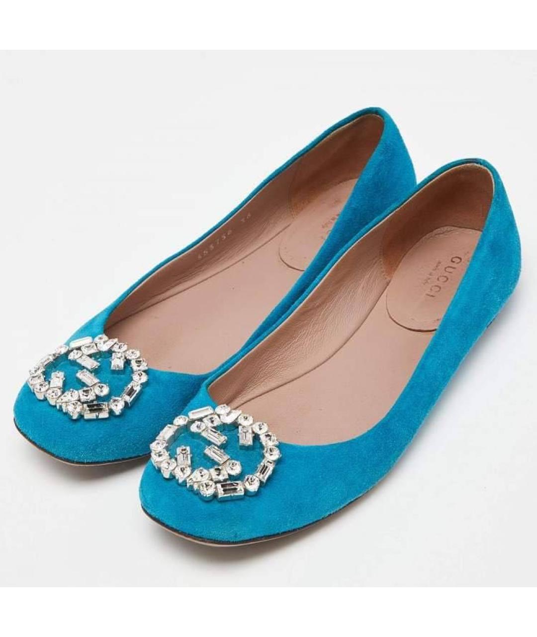 GUCCI Бирюзовые замшевые балетки, фото 3