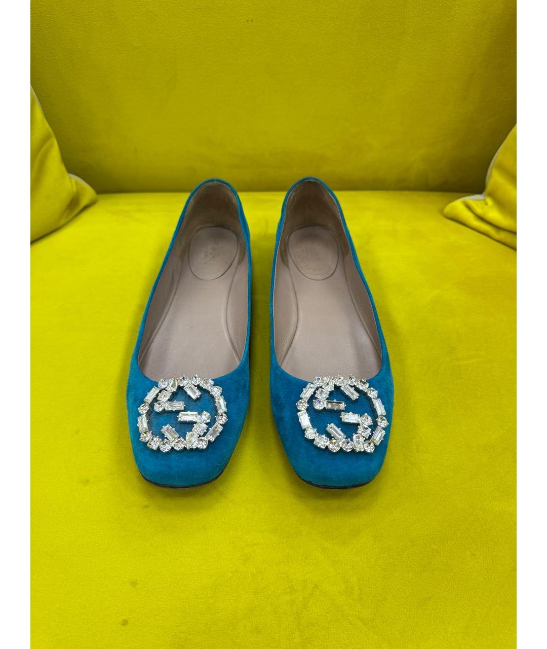 GUCCI Бирюзовые замшевые балетки, фото 4