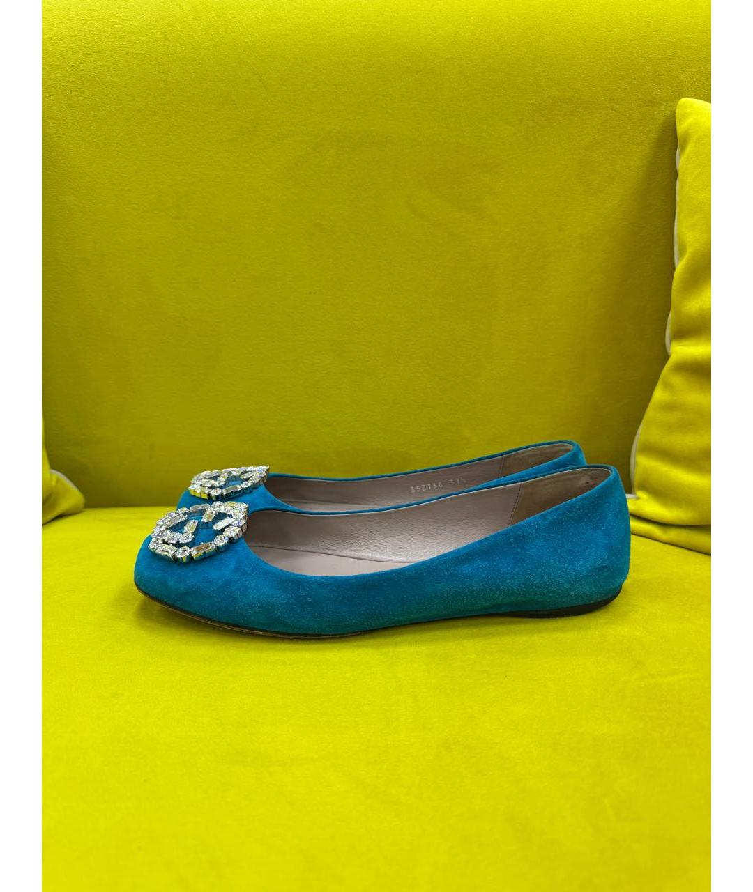 GUCCI Бирюзовые замшевые балетки, фото 2