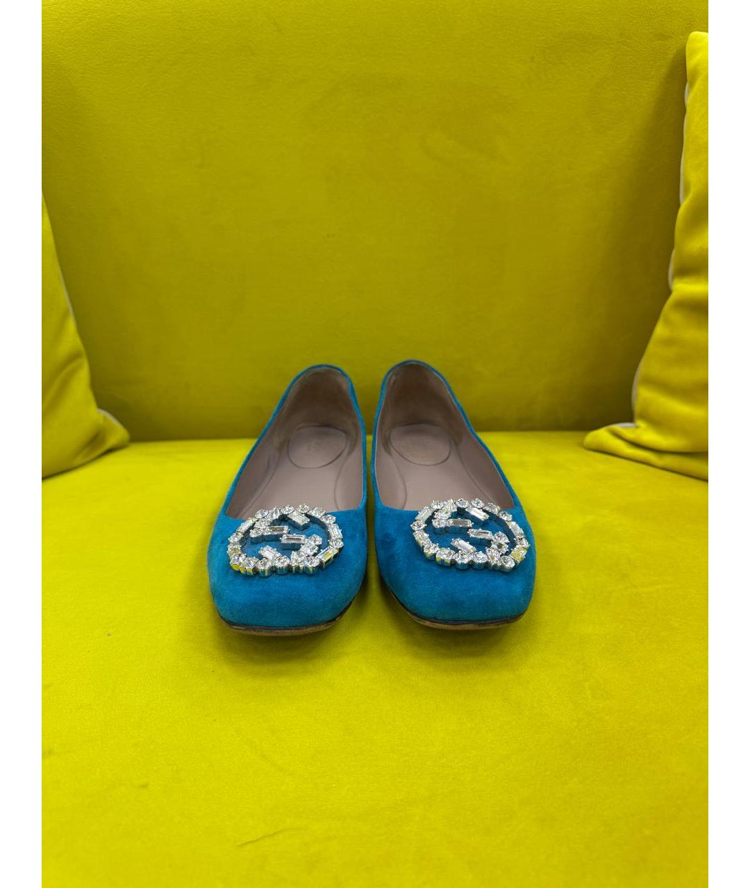 GUCCI Бирюзовые замшевые балетки, фото 6