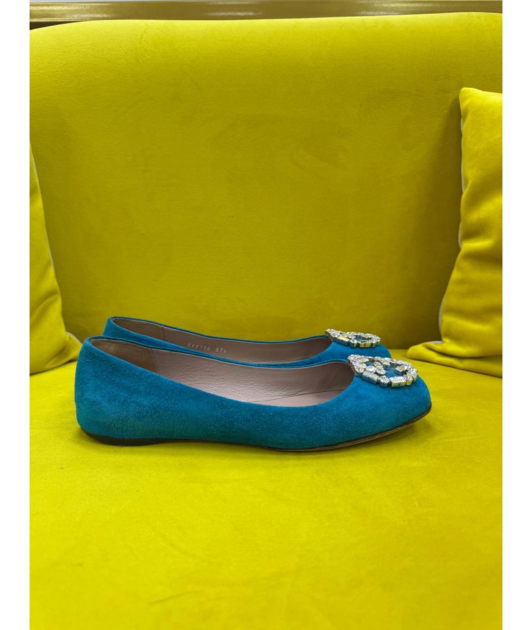 GUCCI Бирюзовые замшевые балетки, фото 9