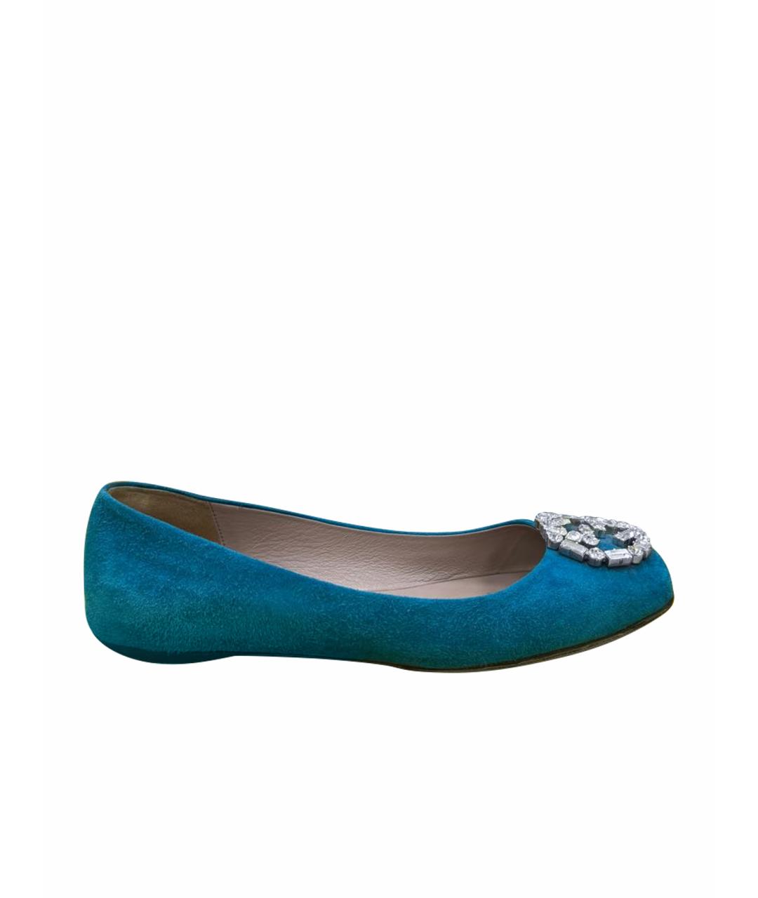 GUCCI Бирюзовые замшевые балетки, фото 1