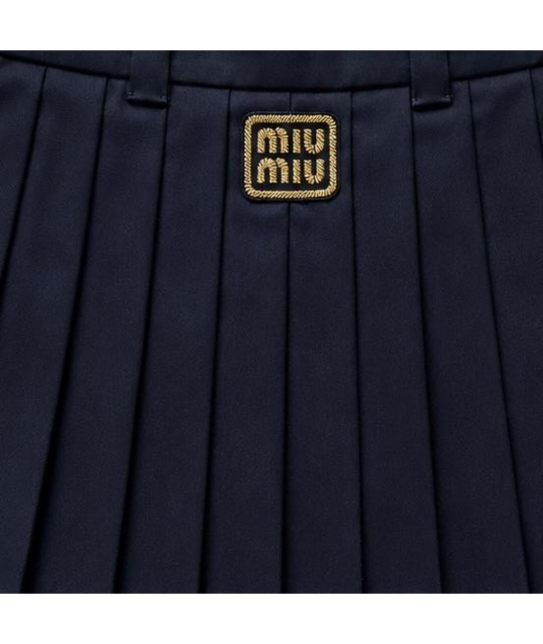 MIU MIU Темно-синяя шерстяная юбка мини, фото 4