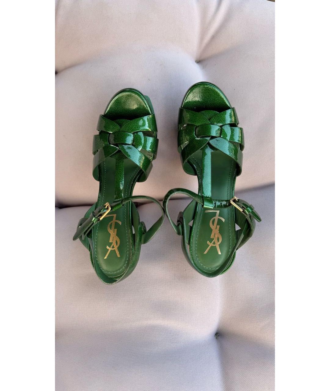 SAINT LAURENT Зеленые босоножки из лакированной кожи, фото 3