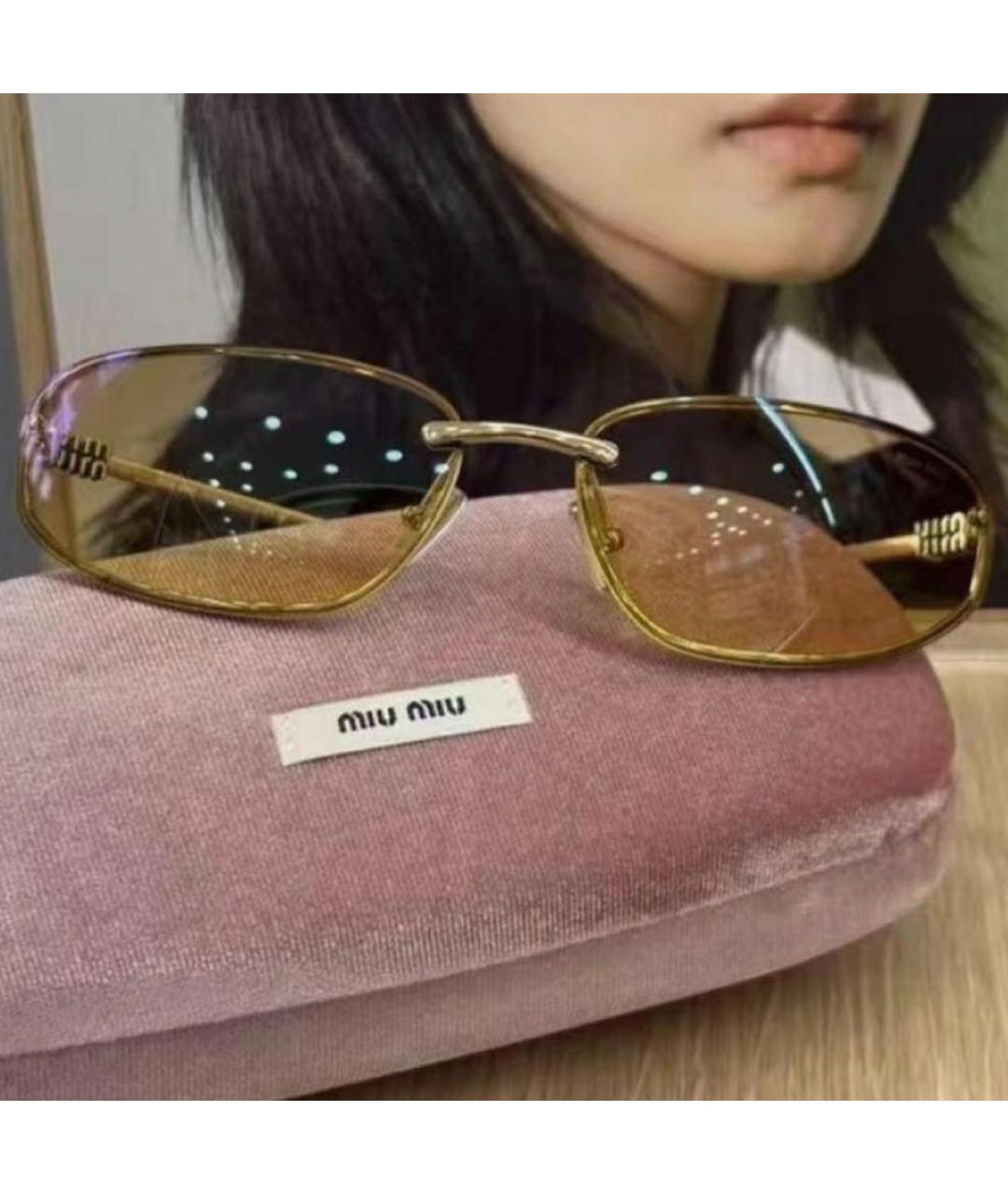MIU MIU Золотые металлические солнцезащитные очки, фото 6